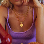 LANE WOODS Gold Plated Necklaces for Women - Multilayer Coin Medallion Pendant Necklace Adjustable Layering Choker Necklaces Chain Set Jewelry - style: Coin Medallion-Gold