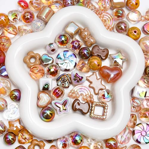 BONNY BOXX 100g Mixed Premium UV-Coated Iridescent Acrylic Beads, Bulk Pastel Color Craft Beads for Jewelry Making, DIY Bracelets, Necklaces, Earrings, Keychains, Resin Art, Pen Decor (Brown) - color: Brown