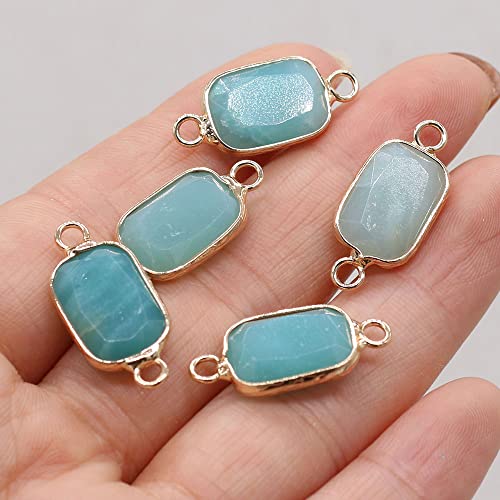 LE SKY 8 Pcs Natural Stone Pendant connectors rectabgle Mixed Crystal Stone Link Charms for Jewelry Making Necklace Accessories
