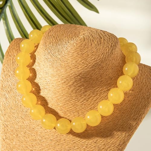 Chunky Acrylic Resin Beaded Necklace for Women Colorful Large Round Choker Adjustable Stack Acrylic Beads Necklace Resin Summer Party Jewelry - style: Yellow