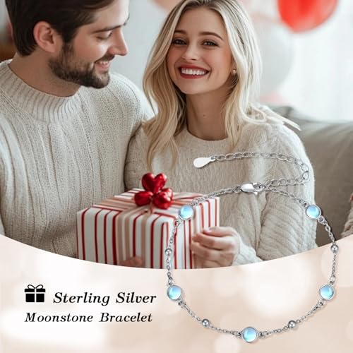HPQQ Anklet Bracelet for Women 925 Sterling Silver Natural Stone Chain Bead Ankle Bracelet Beach Summer Fine Jewelry Mothers Day Birthday Gifts for Women Mom Wife - color: Bracelet-7"-9"-Moonstone