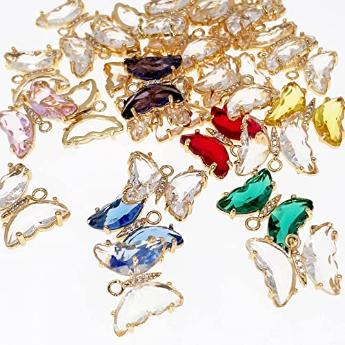 Crystal Zirconia Gold Plated Brass Charms for Jewelry Making Bracelet Necklace Earring Pendant Craft Supplies DIY Accessories - color: Butterfly-White-5Pcs