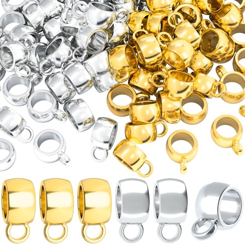 Joez Wonderful Links Bail Beads, Hypoallergenic Alloy Column Spacer Beads - color: 50 Gold, 50 Silver