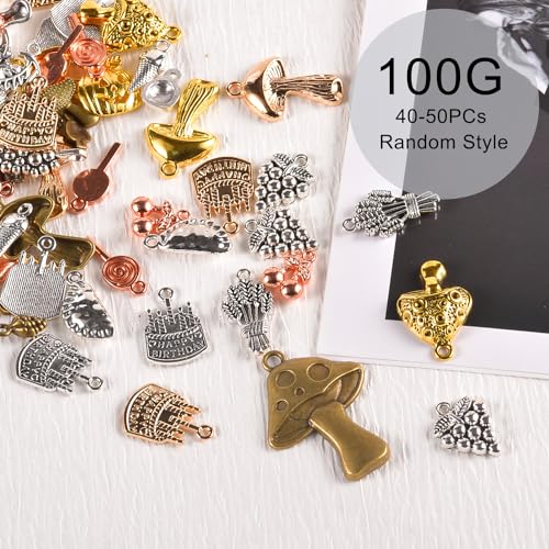 stino Metal Charms for Jewelry Making 100gram, Bulk Tibetan Silver & Gold Plated Trinkets for Earring Necklace Jewelry Making and Findings - color: Food Mixed Color