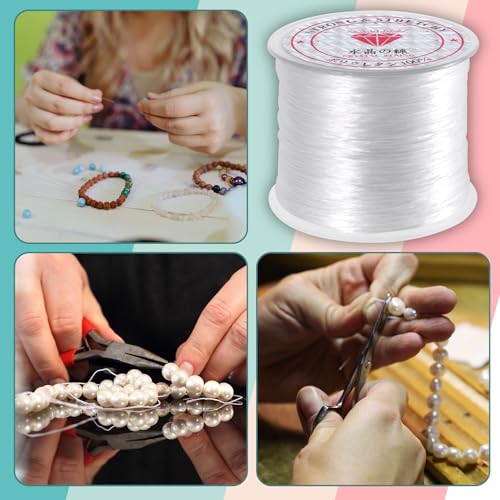 0.8mm Elastic String, Strong Stretchy Bracelet String for Jewelry Making, 100 Meters Clear Crystal Rubber Bead Cord for Necklaces, Bracelet, Beading (1pcs)