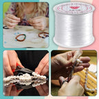 0.8mm Elastic String, Strong Stretchy Bracelet String for Jewelry Making, 100 Meters Clear Crystal Rubber Bead Cord for Necklaces, Bracelet, Beading (1pcs)