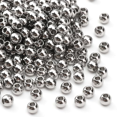 304 Stainless Steel Round Beads 4.0mm 300pcs Spacer Beads for Jewelry DIY Making and Repairing - size: 4.0mm