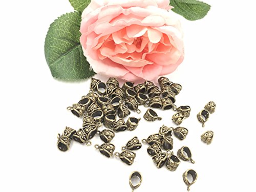 ALIMITOPIA 100pcs Alloy Beads Bails Connector for DIY Necklace Bracelet Jewelry Charm Pendant Hanging Adapter(Antique Bronze) - color: Bronze