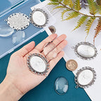 PH PandaHall Pendant Trays Set Wedding Bouquet Photo Charms Antique Silver Memory Charm Pendant Bezels Cabochon Blanks Settings 30x40mm Oval Glass Cabochon for Jewelry Making Wedding Graduation 5Sets - color: Antique Silver Oval - 5 Sets