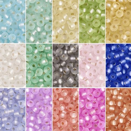 Beadthoven 150G 3mm Glass Seed Beads for Jewelry Making Frosted Silver Lined Small Round Pony Beads Transparent Luster Waist Craft Beads Spacers for Bracelet Necklace Earring DIY Supplies - color: Frosted-Silver Lined, size: 3mm