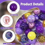 50Pcs Purple Yellow Chunky Bubblegum Beads, 20mm Chunky Bubble Gum Beads for DIY Beadable Pens Bracelets Necklaces Pearl Beaded Craft Jewelry Making - color: Purple+Deep Yellow