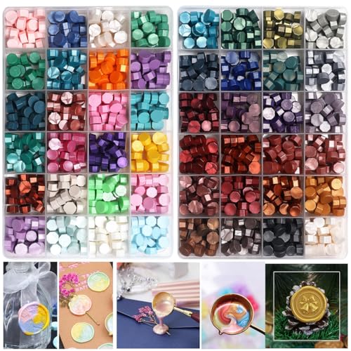 48 Colors Octagon Sealing Wax Beads Pellets for Wax Seal Stamp, Wax Seal Kit Decor for Envelope Wedding Invitation and Sealing Letter-1200pcs Metallic Assorted Color Wax Seal Beads (Kit 10) - color: 48 Lattices of Wax Seal Beads Kit 10