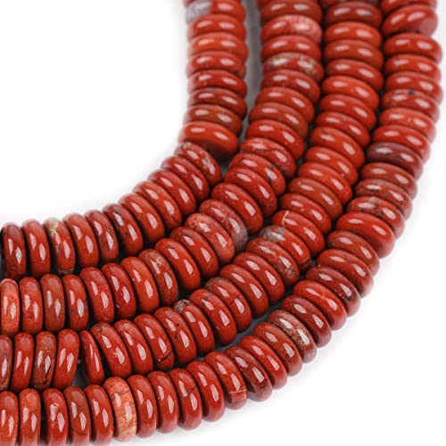 JOE FOREMAN 2x6mm Natural Red Jasper Gemstone Heishi Disc Rondelle Spacer Beads for Jewelry Making Full 15" Strand Energy Stone Healing Power Crystal - color: Red Jasper