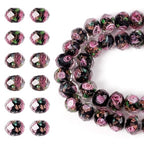 Elecrelive 60Pcs Gold Sand Lampwork Beads Black Rondelle Flower Glass Beads 10mm Floral Crystals for DIY Bracelet Necklace Earring Jewelry Making - color: Black
