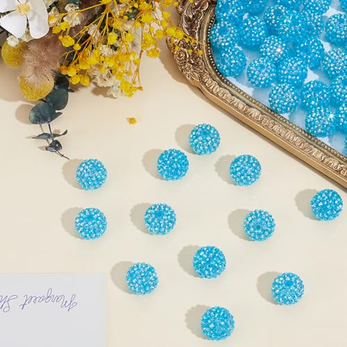 50PCS 20MM Blue Rhinestone Sparkly Beads with Hole Round Resin Bubblegum Disco Ball Shiny Crystal Charms Loose Spacer Bead Bulk for Jewelry Making Bracelets Earrings Keychains DIY Crafts - color: Blue, size: 20mm 50pcs