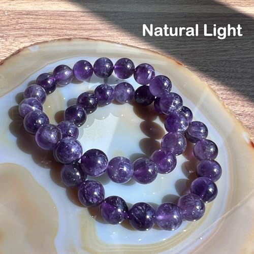 Natural Healing Gemstone Bracelet Handmade Yoga Stretch Elastic Bracelet Stress Relief Crystal Jewelry for Men and Women - color: Amethyst (Love Guardian), size: 10mm