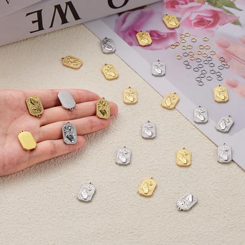 UAMOAKNG 10pcs Stainless Steel Charms + 10pcs Gold Plated Charm Pendant Bulk with Jump Rings Jewelry DIY Supplies - color: Square Moon
