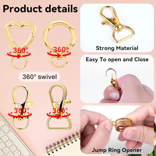 Prdingfy 579PCS Keychain Making Kit, Key Chain Supplies Including Keychain Clip, Key Rings, Lobster Claw Clasps, Jump Rings, Extender Chain,Pliers for Key Chain Making and Jewelry Making(Gold) - color: Gold
