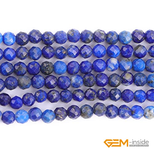 GEM-Inside 3mm Natural Blue Lapis Lazuli Gemstone Semi Precious Round Faceted Spacer Beads for Jewelry Making 15" - color: AA Blue Lapis Lazuli, size: 3mm