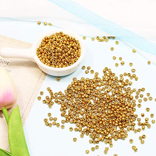 Bala&Fillic Golden Color 4mm Seed Beads About 1200pcs/100Grams in Bag, 6/0 Glass Craft Beads for Making Bracelet and Necklace (Golden) - color: Golden -4mm