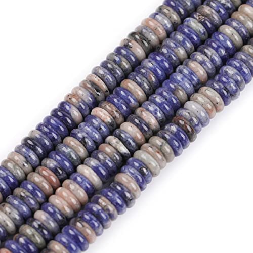 JOE FOREMAN 2x6mm Natural Blue Sodalite Jasper Stone Heishi Disc Rondelle Spacer Beads for Jewelry Making Full 15" Strand Energy Stone Healing Power Crystal - color: Blue Sodalite Jasper 2
