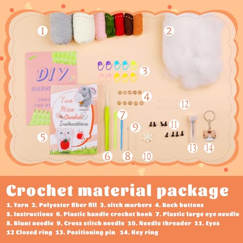 Kogyxe Beginners Crochet Kit, Amigurumi Crocheting Animals Kits w Step-by-Step Video Tutorials, Crochet Starter Kit Knitting Starter Pack for Adults Beginners, 2 Hamster Family (40%+ Yarn Content) - size: Hamster Family