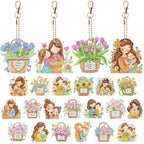 Huquary 24 Pcs Mother's Day Diamond Art Painting Keychains Kits 5D DIY Diamond Art Mother's Day Crafts Pendant Ornaments for Mom Grandma Flower Basket Mom and Child Charms for Birthday Decorations - style: Mom