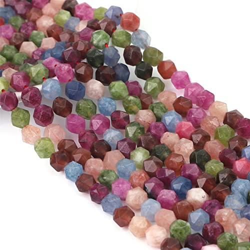 BEADIA Faceted Natural Tourmaline Agate Stone Round Beads 10mm 36cm/Strand for Jewelry Making - color: Tourmaline Agate, size: 10mm