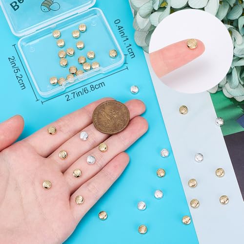 Beebeecraft 1 Box 100Pcs Evil Eye Spacer Beads Real 18K Gold & Sterling Silver Plated Alloy Flat Round Beads for DIY Necklace Jewelry Making - color: Gold, Sliver