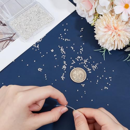 PH PandaHall 1830pcs 925 Sterling Silver Plated Round Beads, 2mm Seed Beads Seamless Smooth Spacers Round Ball Spacers Brass Waist Bead for Necklace Earring Layered Bracelet Jewelry Making - size: 2mm