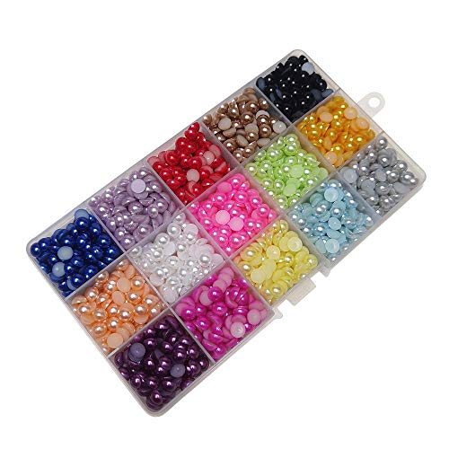 Chenkou Craft 1800pcs Assorted 15 Colors 7mm Immitation Half Pearl Bead Flat Back Scrapbook Craft DIY Beads + Plastic Box (7mm) - color: Mix, size: 7mm