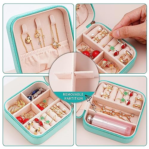 Neveika Mini Jewelry Box Leather Jewellery Ring Organizer Case Storage Gift Box Girls and Women (4pcs blue). - color: blue