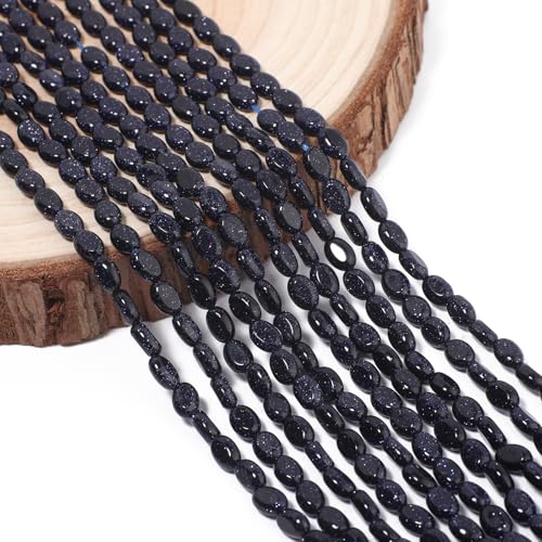 70pcs Natural Blue Sand Stone Beads，4x6mm Egg Shape Loose Gemstone Beads for Jewelry Making Design Earring Necklace - color: blue sand