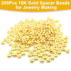 200Pcs 5mm Gold Flat Spacer Beads 18K Gold Plated Loose Beads for Jewelry Making DIY Bracelet Necklace Earring - size: 5mm