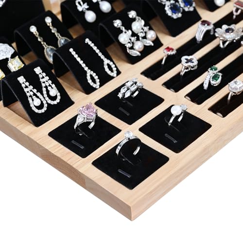 MOOCA Jewelry Display Set, Necklace Display Bust, Earring Organizer, Ring Holder Stand for Showcase and Store, Premium Fabric - color: 8) 1 set. Black Velvet