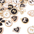 Craftdady Crystal Rhinestone Pendants Butterfly Heart Rhombus Bowknot Earring Charms Alloy Enamel Metal Pendants Light Gold Bracelet Charms for DIY Craft Necklace Jewelry Making - color: Black White Heart