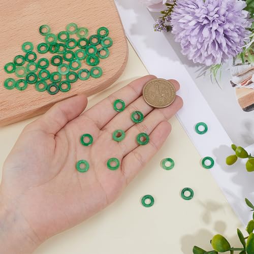 Natural Jade Donut Charm Hollow Circle Beads Flat Round Jade Pendants Large Hole Donut Beads Dangle Charm for Jewelry Making Necklace Bracelet Earring Craft Supplies - size: 9~10x2mm