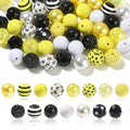 DanLingJewelry 50Pcs 20mm Bee Acrylic Beads - Yellow Black Round Ball Dot Stripe Printed Beads for DIY Crafts Bracelet Jewelry Making - color: 50pcs - bee