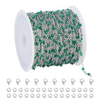 UMAOKANG 33 Feet Green Enamel Beaded Chain for Jewelry Making Stainless Steel Thin Chains Necklace Bracelet DIY Bulk Chain - color: Green-Silver