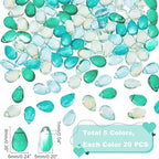 AHANDMAKER 100 Pcs Teardrop Czech Glass Beads, 5 Colors Transparent Crystal Beads with Glitter Water Drop Loose Pendants Beads for DIY Necklace Earring Bracelet Jewelry Making, Blue&Green