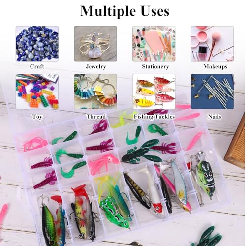 OUTUXED 4 Pack 36 Grids Plastic Bead Organizer Box with Dividers, Clear Craft Tackle Box Parts Storage Containers with Compartments for Jewelry Fishing Tackle Art DIY with 5 Sheets Label Stickers - color: 4 Pack
