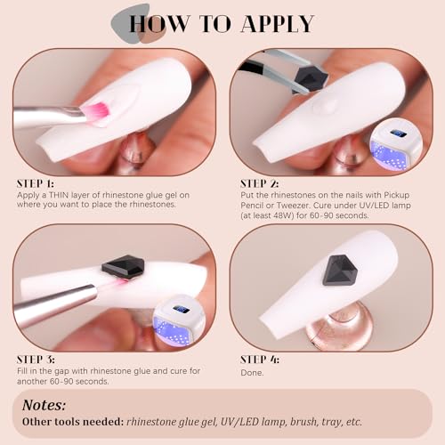 Glass Nail Rhinestones Multi-Shapes Flatback Gems, Round Crystal Glue Gel + 1500Pcs,arty Nails Diamond Gemstones - color: Black with Glue