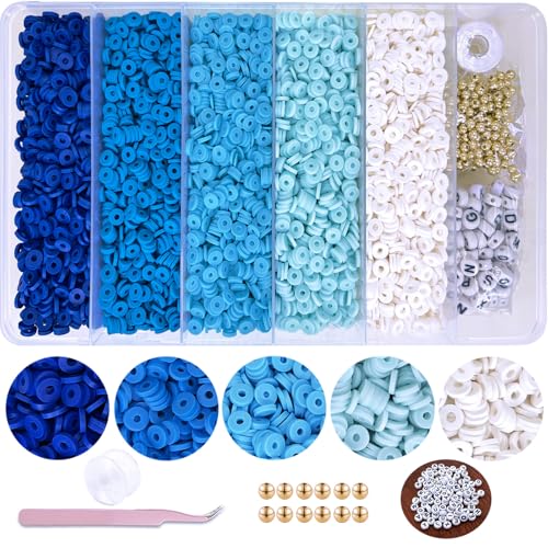 Blue Clay Beads for Friendship Bracelets, 5000 pcs Heishi Beads for Stackable Bracelets for Women, for Jewelry Making and Crafts - color: Blue and White