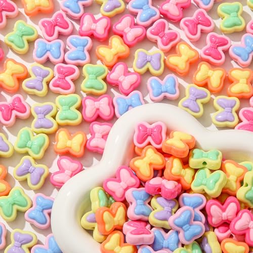 125pcs Acrylic Beads Colorful Bow Beads Rainbow Bow Beads for Jewelry Making Handmade DIY Bracelet, Charms Keychain Craft Supplies (Rainbow Bow) - color: rainbow bow