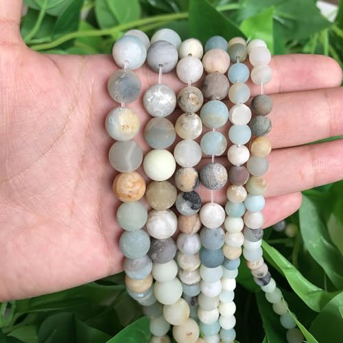 36pcs Natural Matte Amazonite Gemstone Beads，10mm Frosted Round Loose Stone Beads for Jewelry Making Earring Bracelet Necklace DIY Crafts - color: Amazonite, size: 10mm