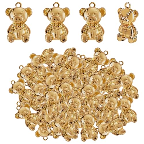 50pcs Cute Bear Pendant Charms Antique Golden Alloy Small Animal Shape Dangle Pendants Craft Decorative Accessories for DIY Necklace Earrings Jewelry Making Findings - color: Antique Golden