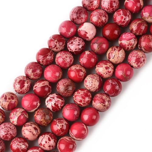 4mm Red Sea Sediment Imperial Jasper Round Gemstone Natural Stone Loose Beads for Jewelry Making Design Crafts 90 Pcs 15 Inch - color: Red, size: 4mm