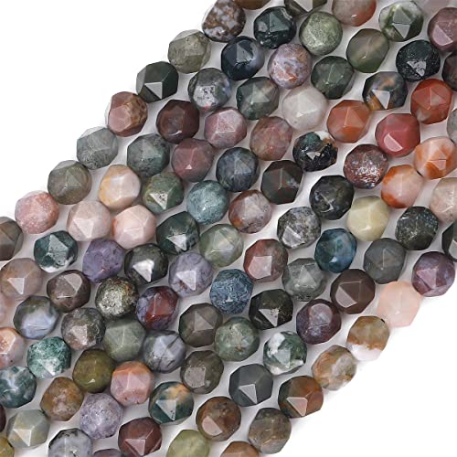 BEADIA Faceted Natural Indian Agate Stone Round Beads 6mm 36cm/Strand for Jewelry Making - color: Indian Agate, size: 6mm