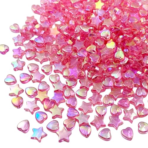 600 PCS Acrylic Heart Star Shape Beads - Clear Acrylic AB Colors Assortment - Flat Bead-in-Bead Loose Spacer for DIY Necklace Bracelet Jewelry Craft Making (Dark Pink AB) - color: Dark Pink AB