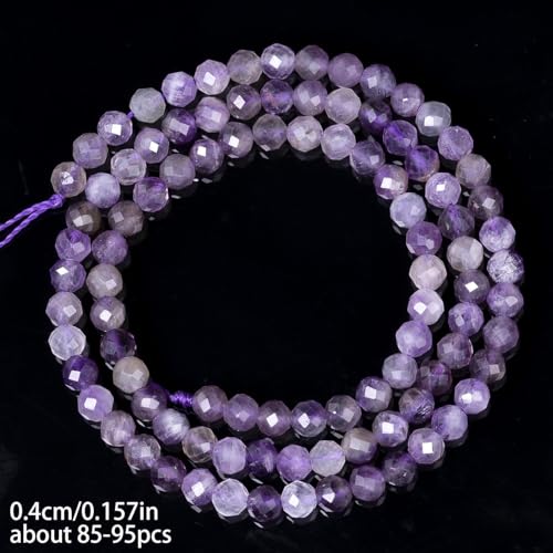 4mm 90pcs Natural Amethyst Stone Beads, Songxi Small Faceted Round Loose Gemstone for Jewelry Making, DIY Art and Craft, Bracelet Necklace (1 Strand) - color: Amethyst, size: 3.7-4.2mm
